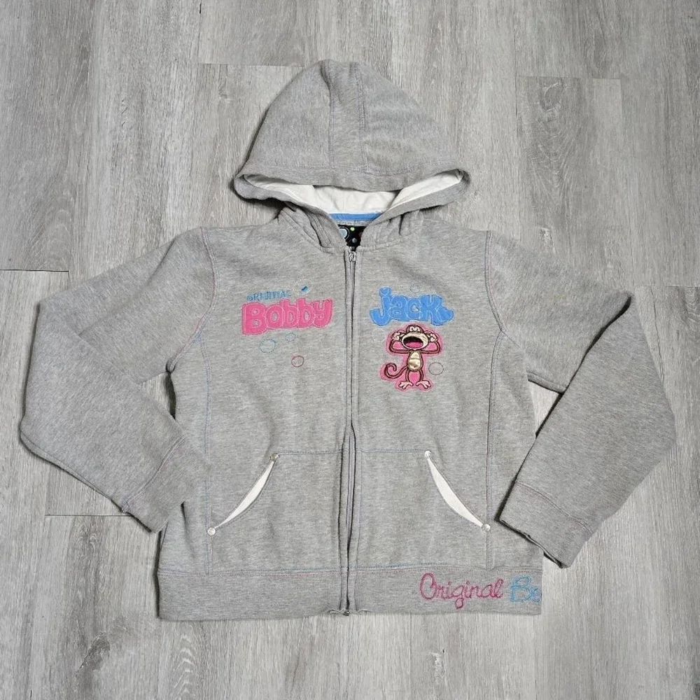 Vintage Y2K Bobby Jack Grey Embroidered Full Zip Hoodie Special Edition Youth? - Picture 1 of 8